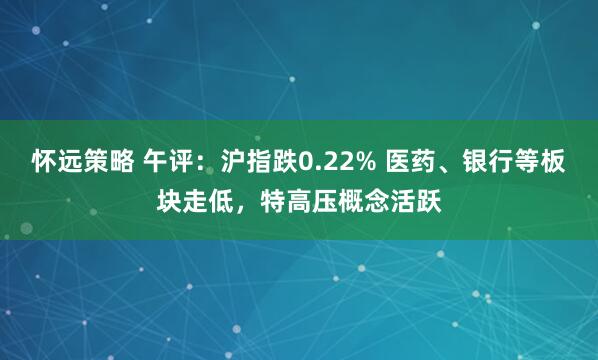 怀远策略 午评：沪指跌0.22% 医药、银行等板块走低，特高压概念活跃